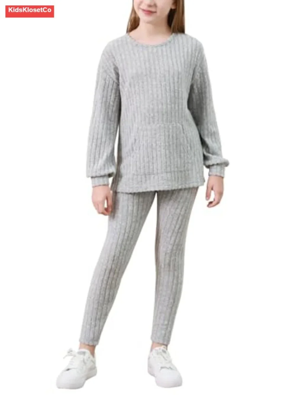 Girls 2 Piece Ribbed Knit Sweatshirt Leggings Set 6-14Y